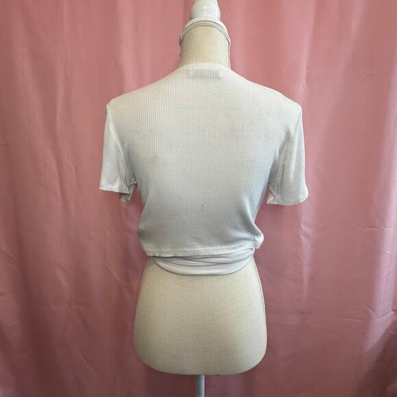 HOLLISTER White Tie Front Shrug Medium Balletcore V-Neck Y2K Twist Crop Top - Picture 2 of 10